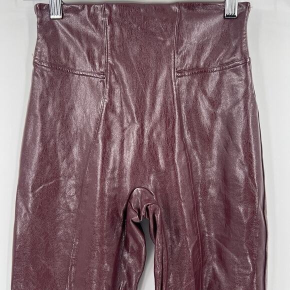 SPANX Faux Patent‎ Leather Liquid Glossy Leggings Ruby Red High Rise Size XS - Picture 4 of 12